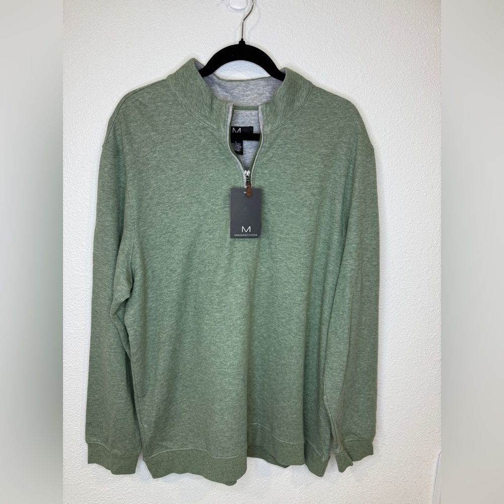 Magaschoni Men’s Olive Green Half zip Sweater